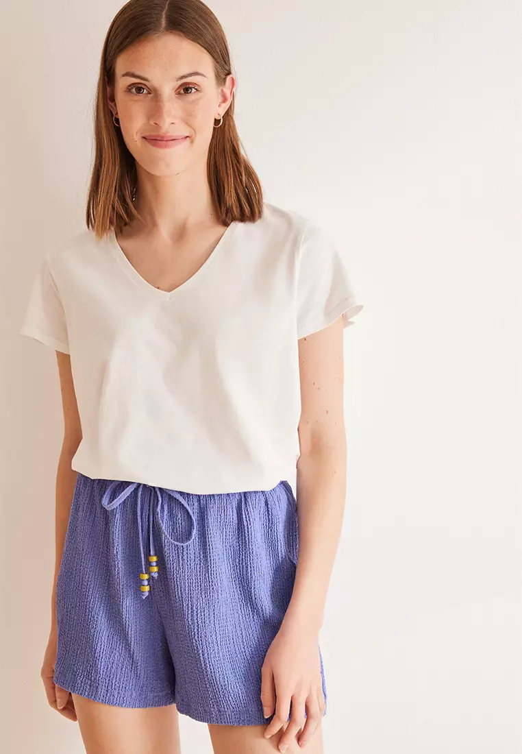 Blue Waffle Textured Shorts