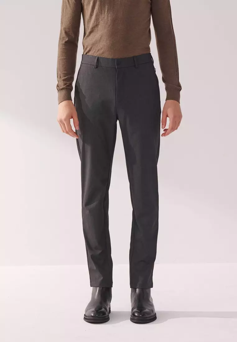 Dark Gray Slim-Fit Four-Way Stretch Casual Pants