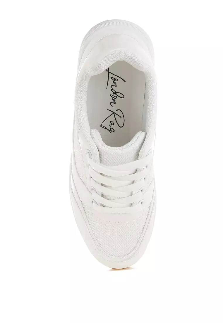 Chunky Mesh Lace Up Sneakers in White