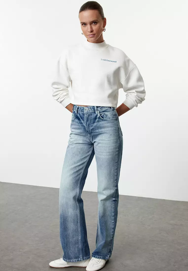 Cotton High Waist Regular Jeans