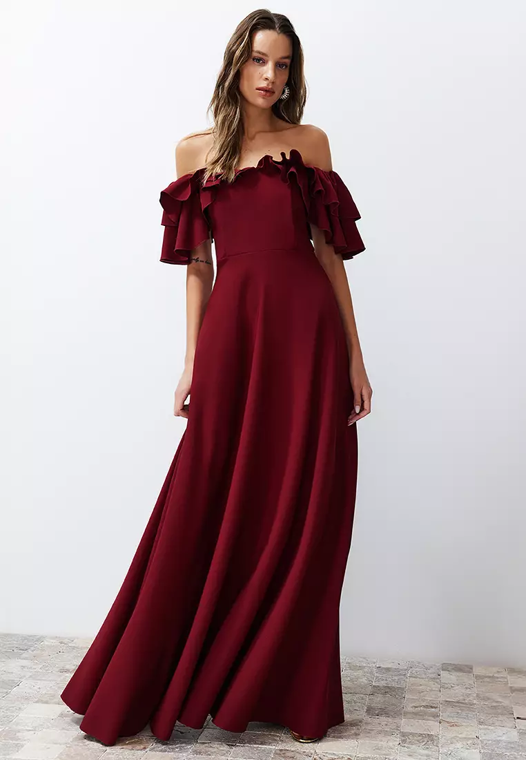 Ruffle Maxi Dress - Red
