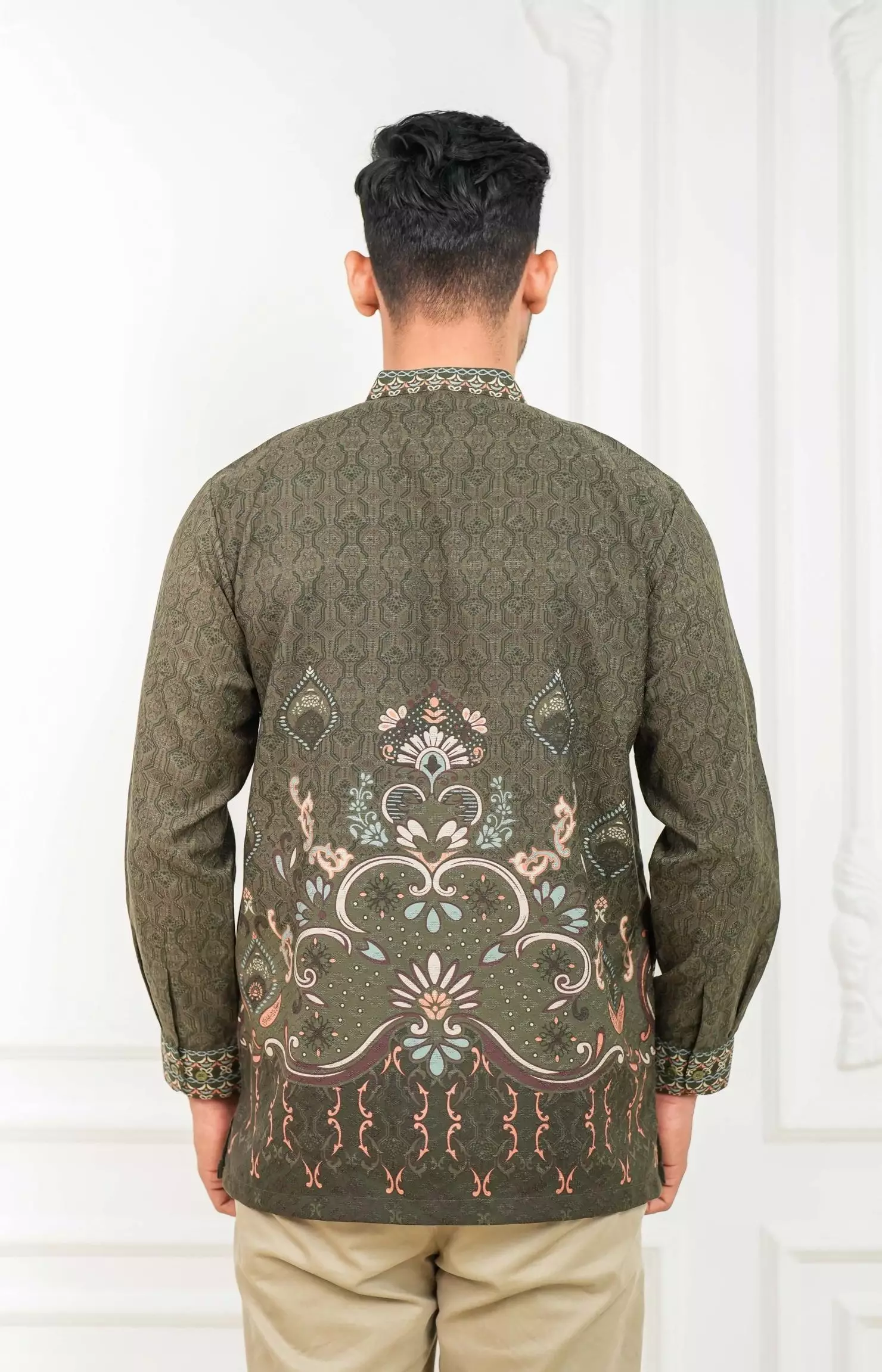 Sarimbit Akasya Olive Kemeja Pria  Koko Lengan Panjang Regular Fit Furing