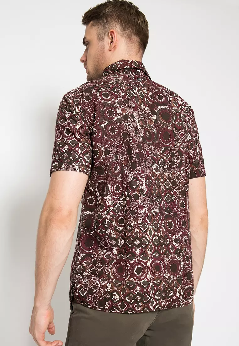 LGS - Kemeja Casual - Pria - Motif Batik - Maroon - Regular Fit - CSH.272.S570.1222.C