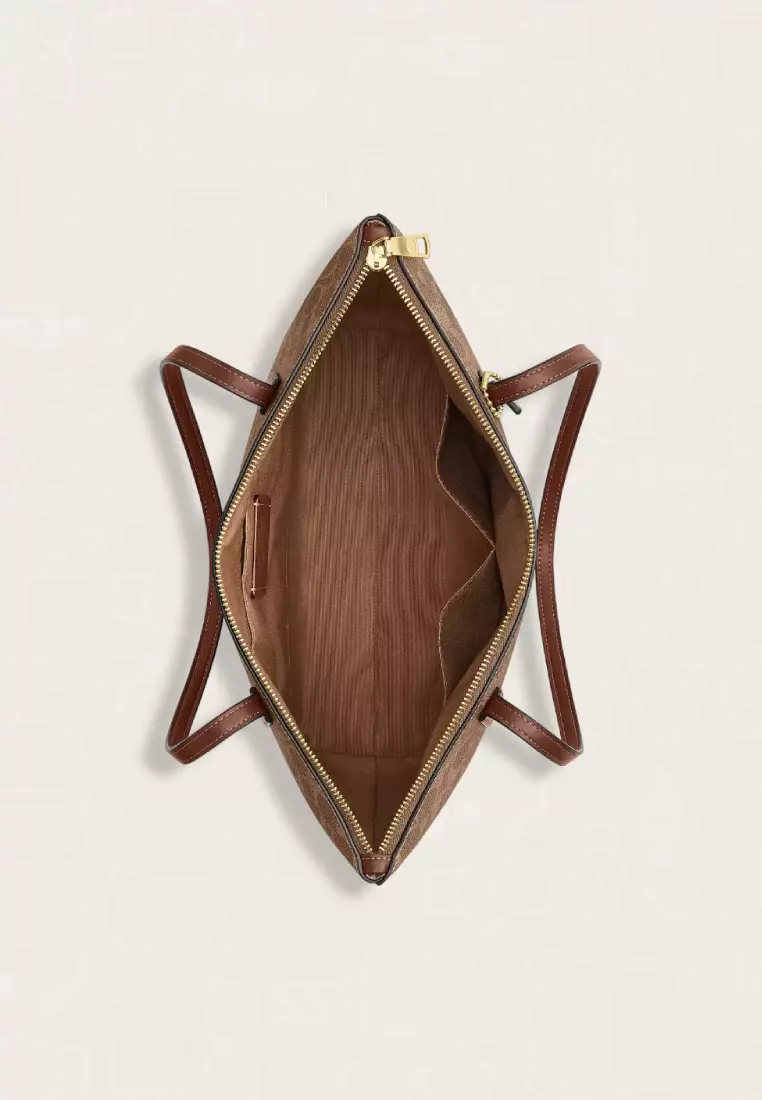 Coach Zip Top Tote Bag In Signature Canvas Tan Brown