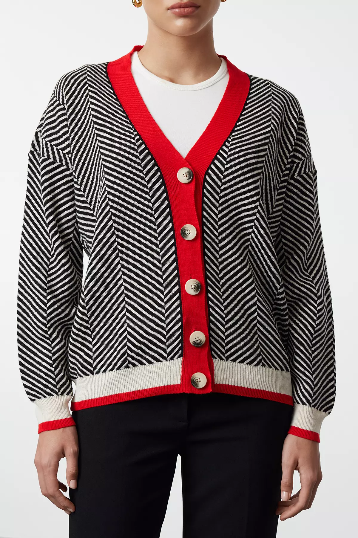 Red Wide Pattern Knitwear Cardigan TWOAW22HI0511