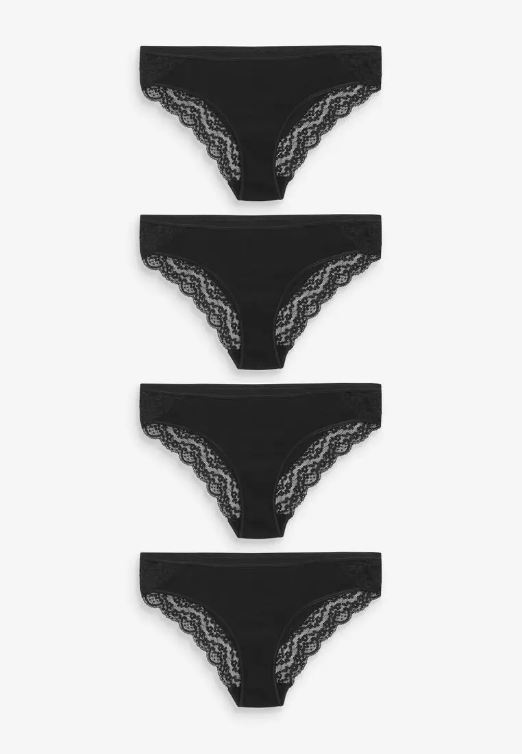 Lace Trim Cotton Blend Knickers 4 Pack-Bikini