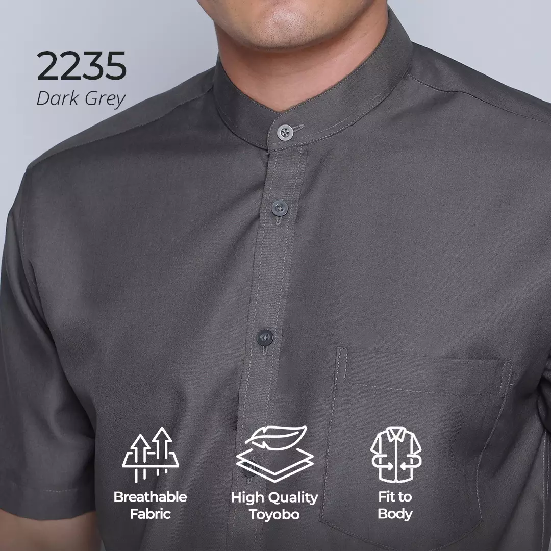 Simple Perfect x Casella Kemeja Pria Lengan Pendek Kerah Shanghai Solid Basic 2235 Dark Grey