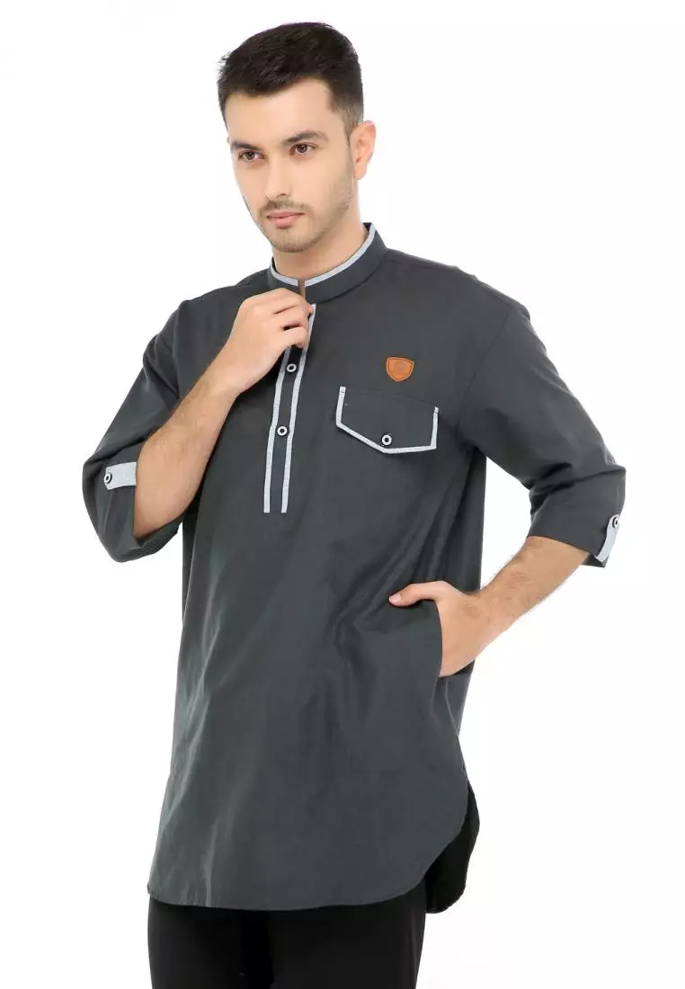 Baju Koko Gamis Muslim Pria Arfan - Hitam