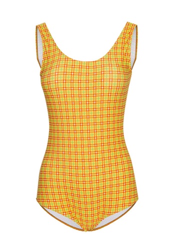 ZITIQUE yellow Women's Grid Pattern One-piece Swimsuit - Yellow E6187US1F03231GS_1