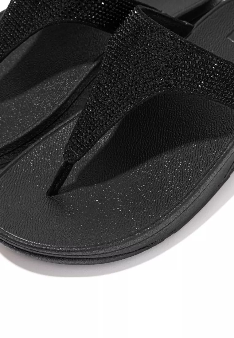 FitFlop LULU Women's Crystal Toe-Post Sandals - All Black (EC5-090)