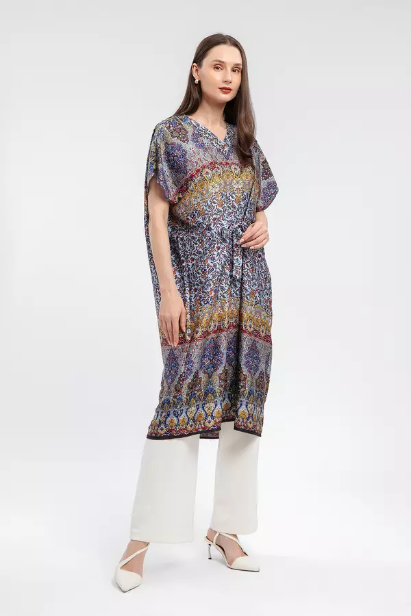 MINIMAL - Humaira - Kaftan V Neck Motif Etnik - Navy Warna Navy