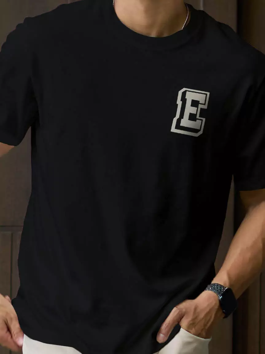 Kale Moji Black "E" / atasan kaos pria / baju kaos pria / kaos basic pria / kaos boxy fit / kaos korea