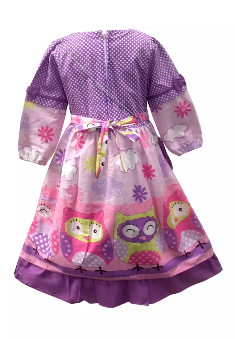 Two Mix Gamis Anak Perempuan Motif Owl Bahan Katun Usia 1-8 tahun 4109