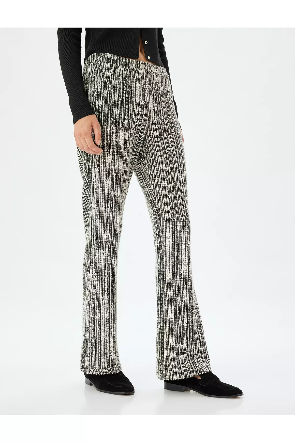 High Waist Trousers Buttoned Straight Leg Textured Pocket Detail