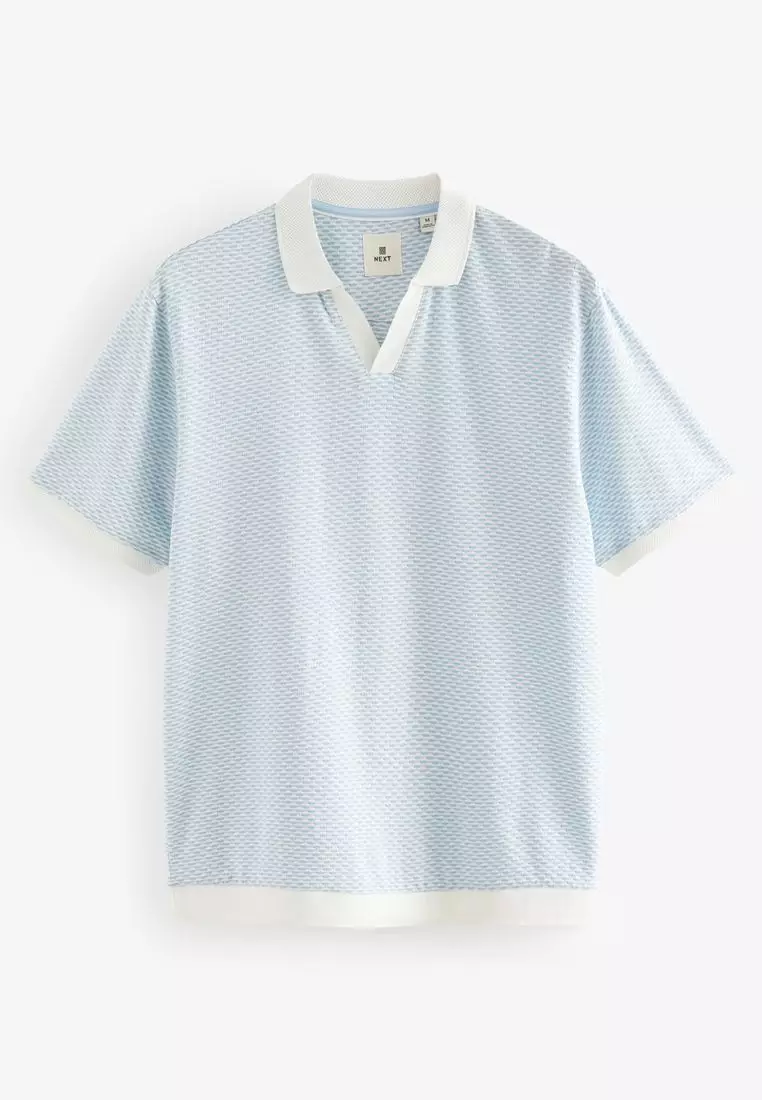 Cuban Collar Textured Short Sleeve Polo Shirt