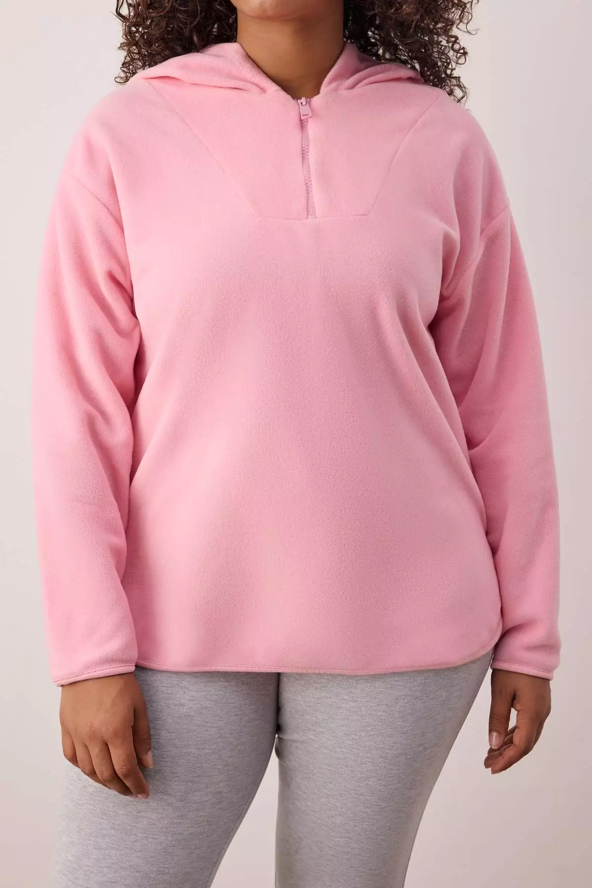 Plus Size Pink Hooded Fleece Sweatshirt