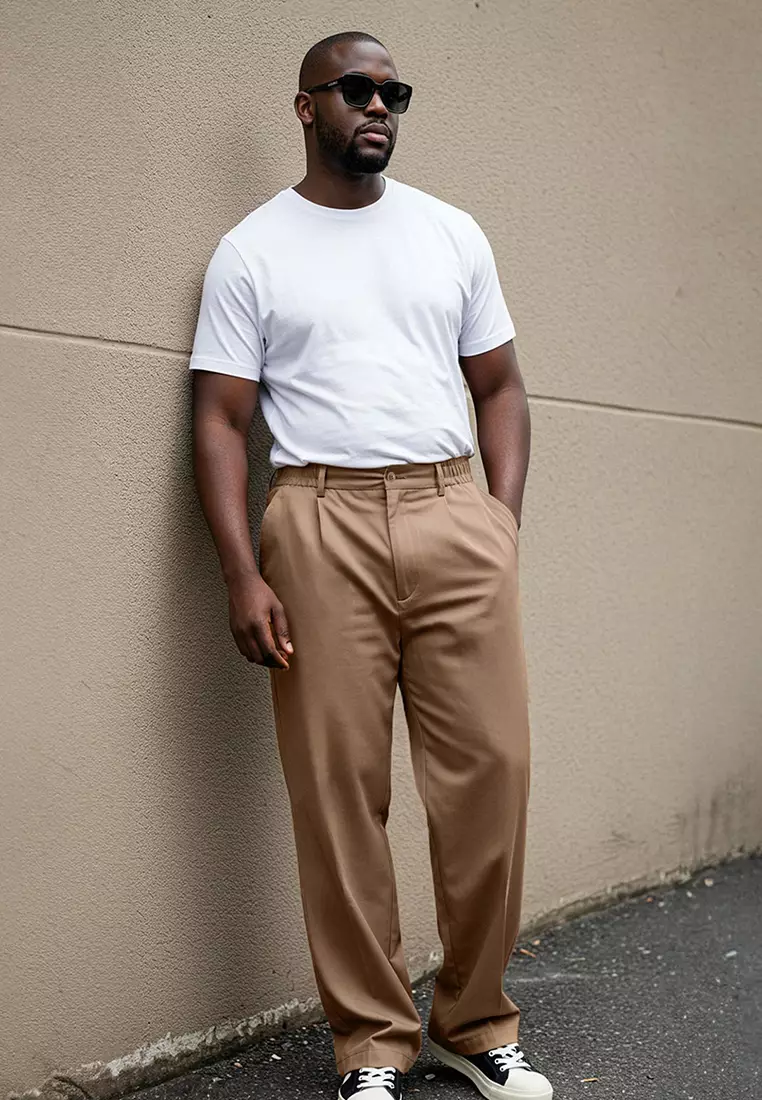 Plus Size Beige Wideleg Fabric Trousers TMNAW25AR00000