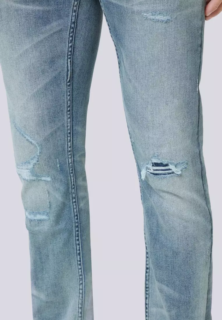 男裝修身錐形V57 Kaihara淺色破洞靛藍牛仔褲