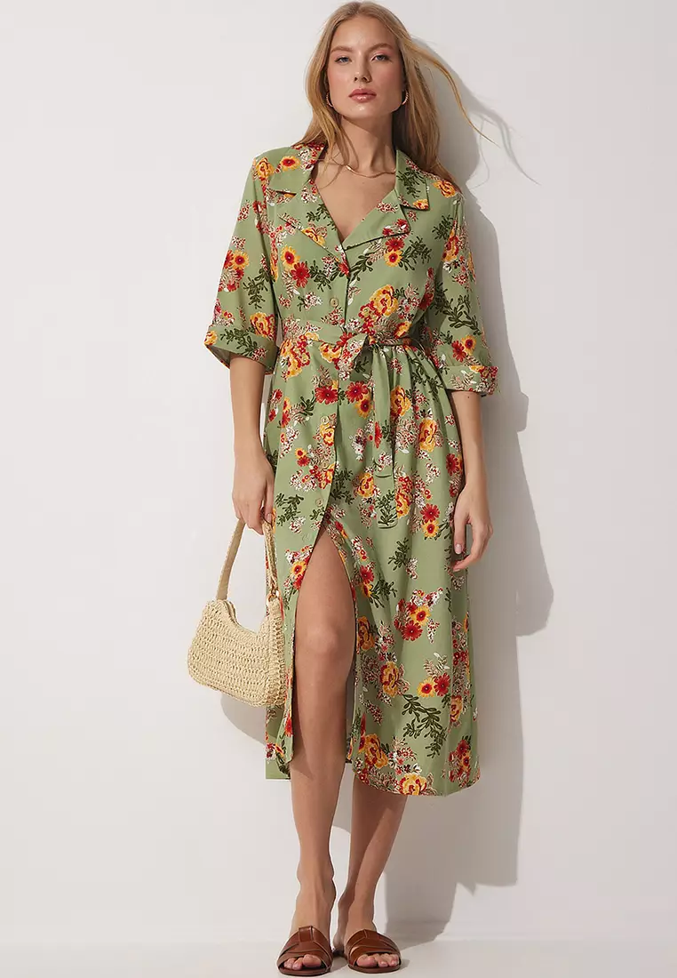 Jual Happiness Istanbul Floral Summer Viscose Shirt Dress Original