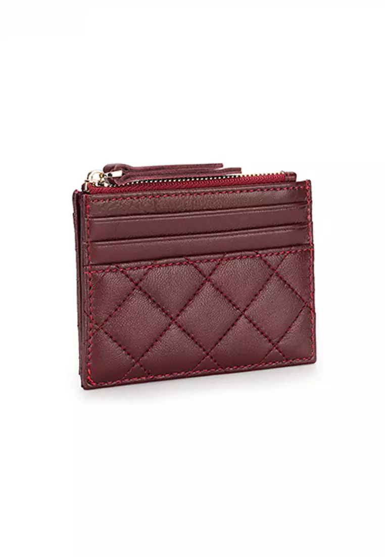 Quilted Sheepskin Card Holder Zip Purse JW YT-09