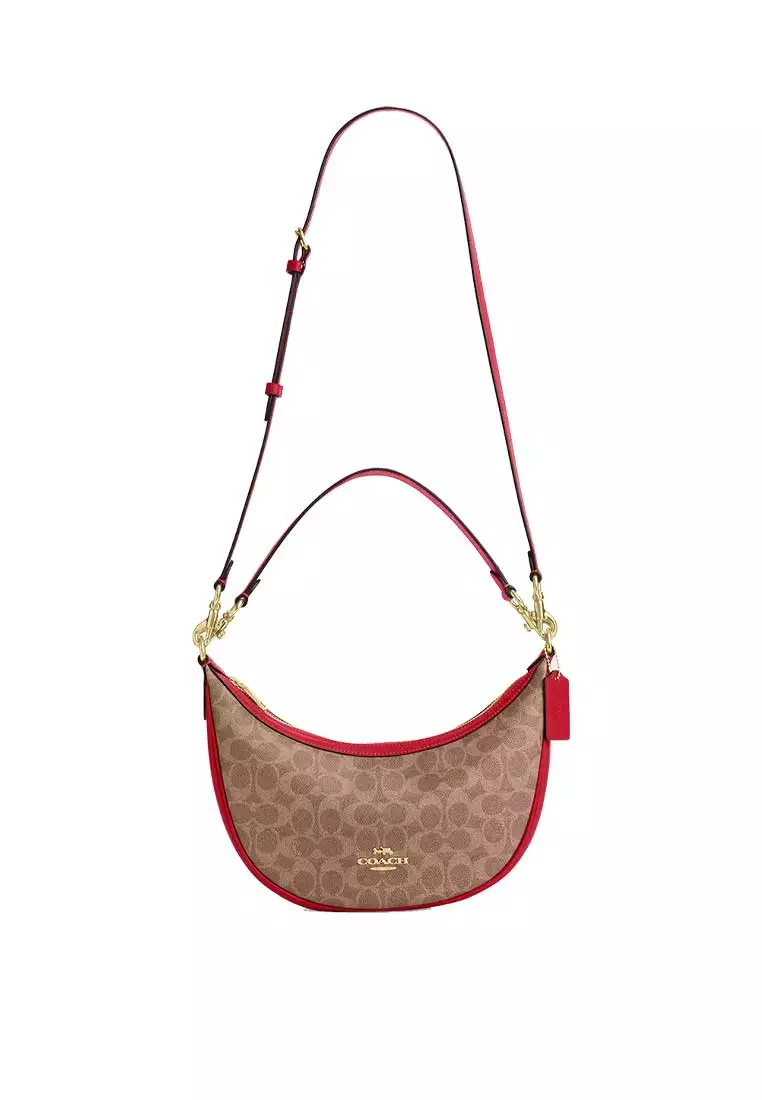 Aria Shoulder Bag In Signature Canvas Tan/Carnation CCL26