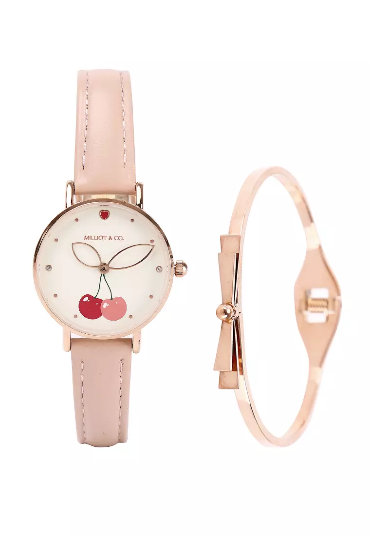 Buy Milliot & Co. Chloe Rose Gold Leather Analog Watch with Bangle Set 2024  Online | ZALORA Philippines