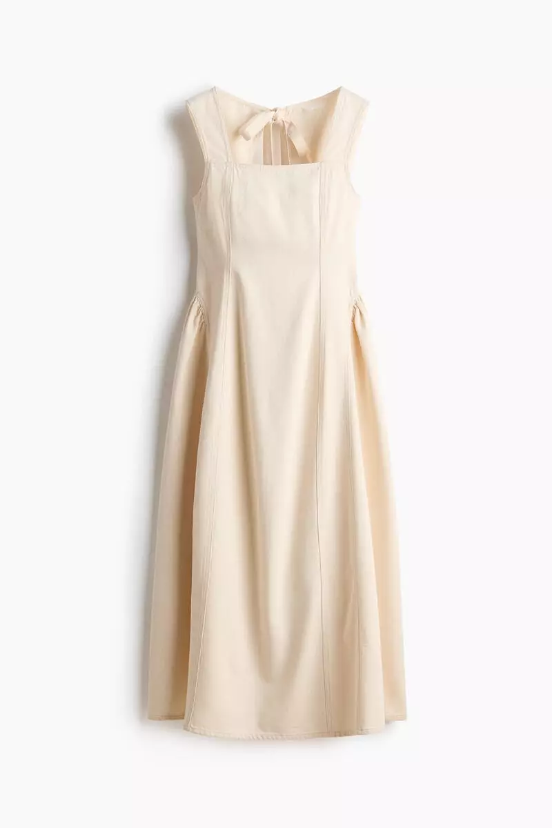 Flared-skirt twill dress