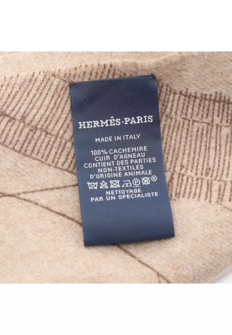 Pre-Loved Hermès Cavalcadour Sketch Scarf Stall cashmere beige Brown