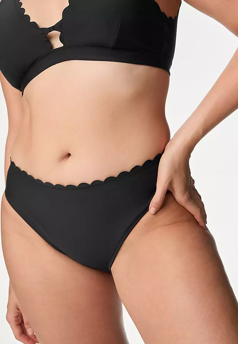 Neoprene Scallop High Leg Bikini Bottoms