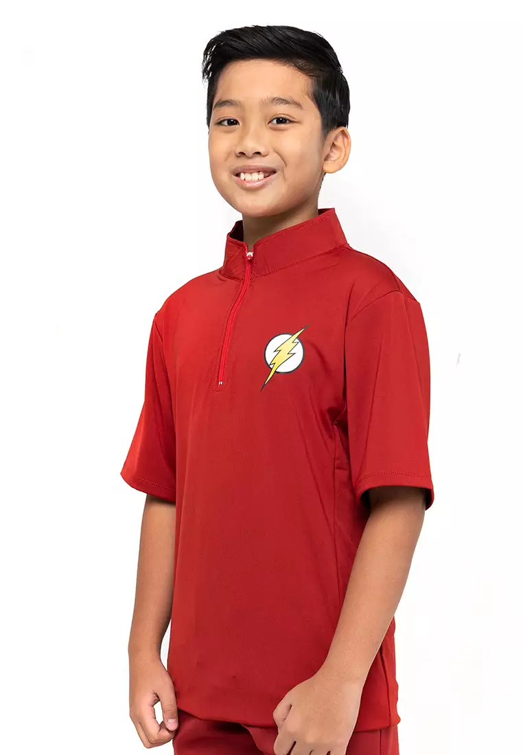 Flexzone Sport Collar Shirts Kids Teen DC Comics The Flash Maroon