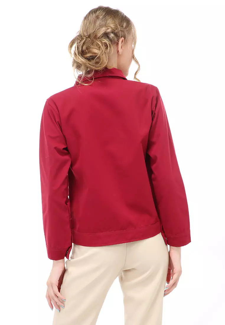 Hardwin Jacket Outer Wanita Jaket Pocket Zippy Material Baby Canvas ORIGINAL - Maroon