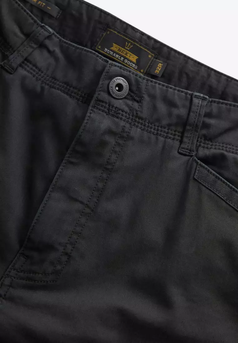 Zip Detail Stretch Cargo Trousers-Slim