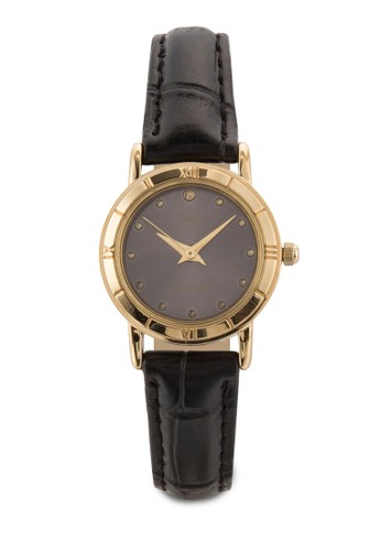 Q&Q Q857-102Y 皮革圓框手錶, 錶類, 飾品配esprit暢貨中心件