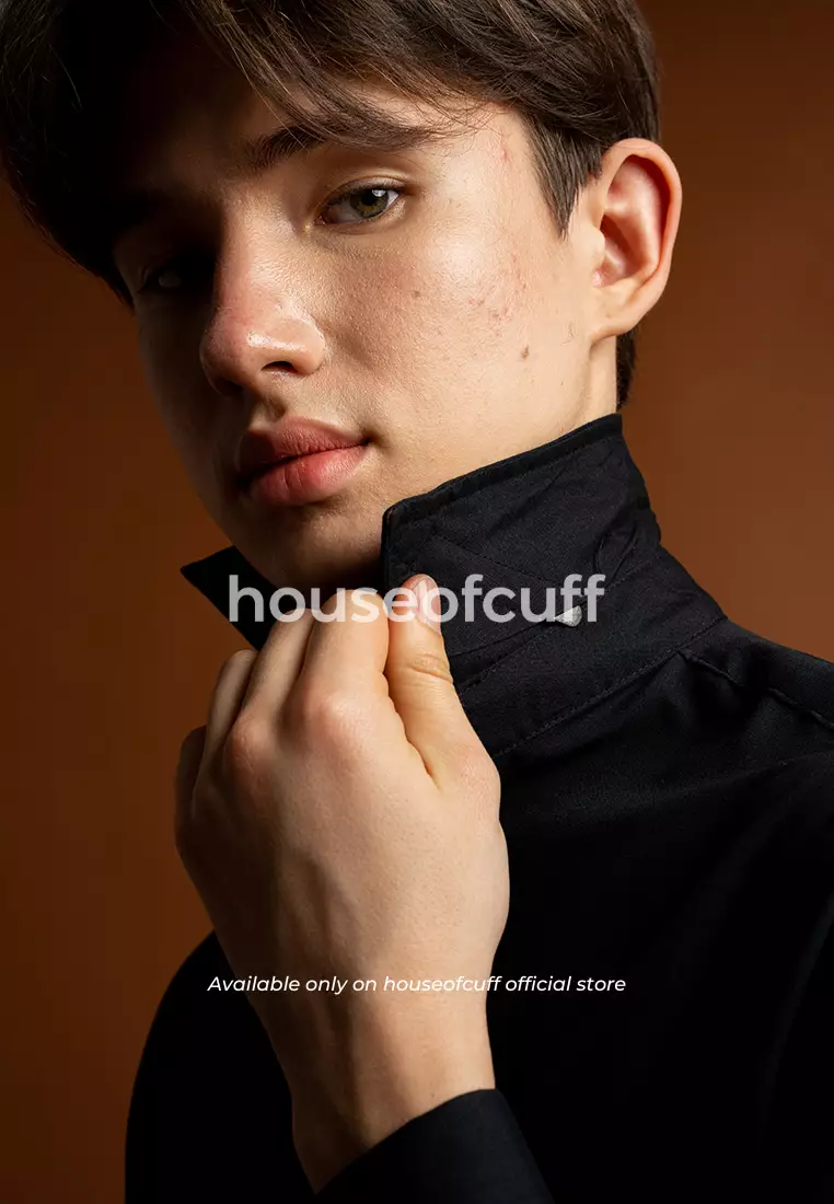 Houseofcuff Kemeja Slimfit french Cuff Shirt Model Cufflinks Manset Black French Cuff Shirt