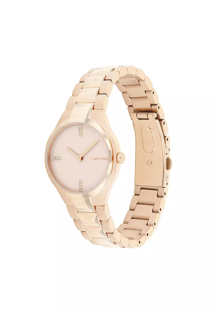 Women's Ionic Rose Gold Plated Steel Bracelet and Carnation Gold Dial Quartz Watch - CK25200334