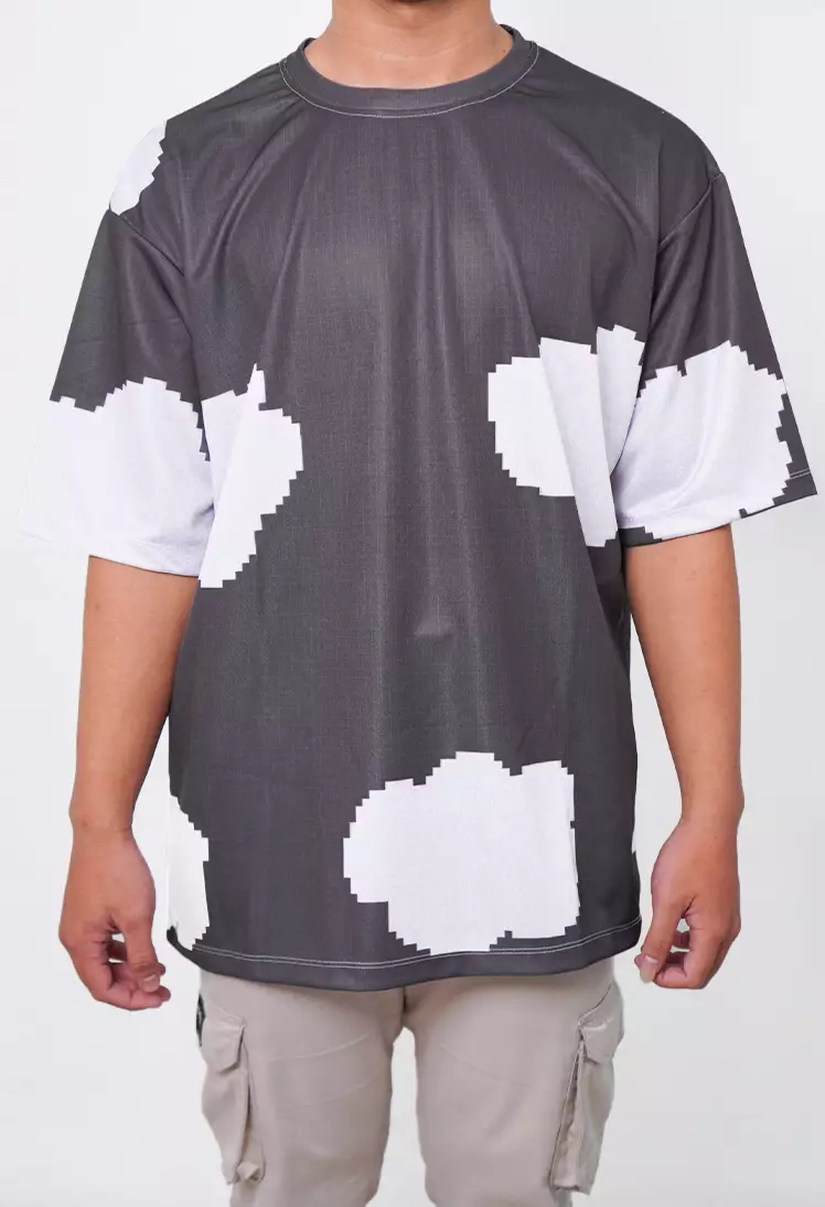 NX017 kaos oversize awan clouds full print motif abu efek rajut knitted distro streetwear abu