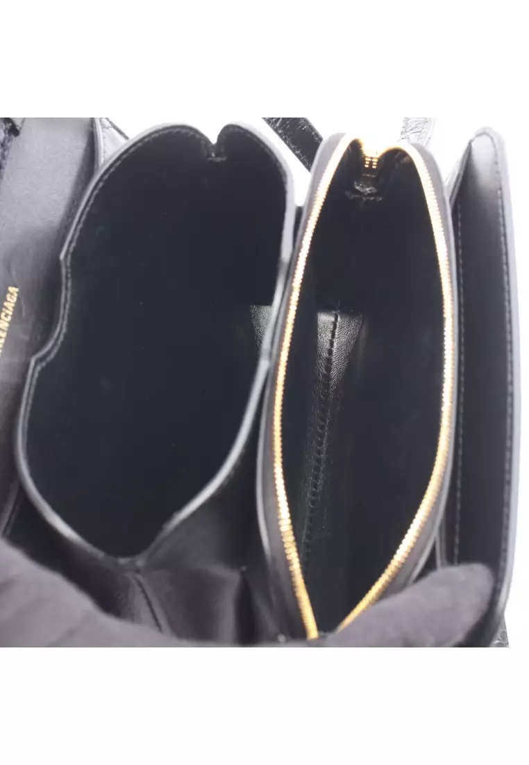 Pre-Loved BALENCIAGA bead dot croc embossed Shoulder bag leather black