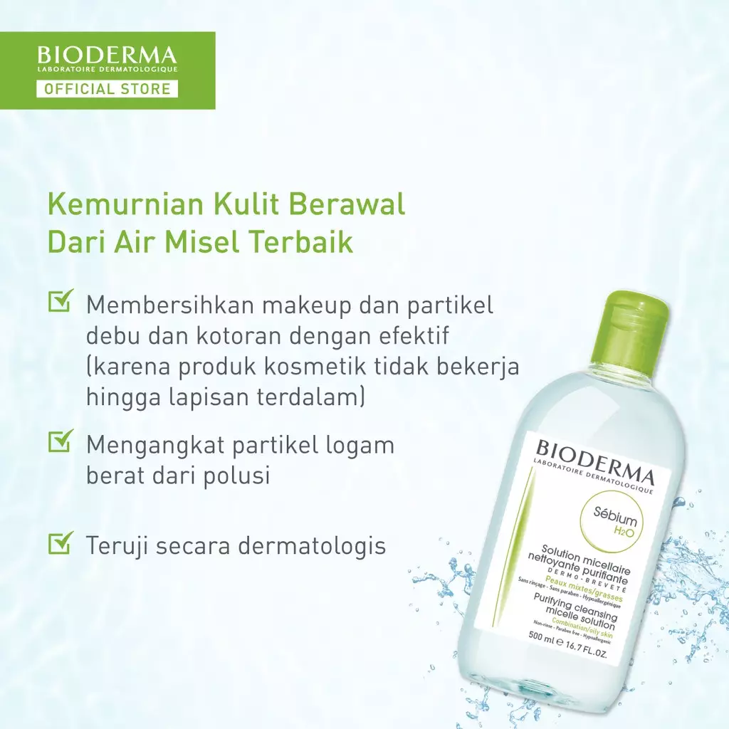 Bioderma Sebium H2O 500 ml - Micellar Water untuk Kulit Kombinasi / Berminyak / Berjerawat