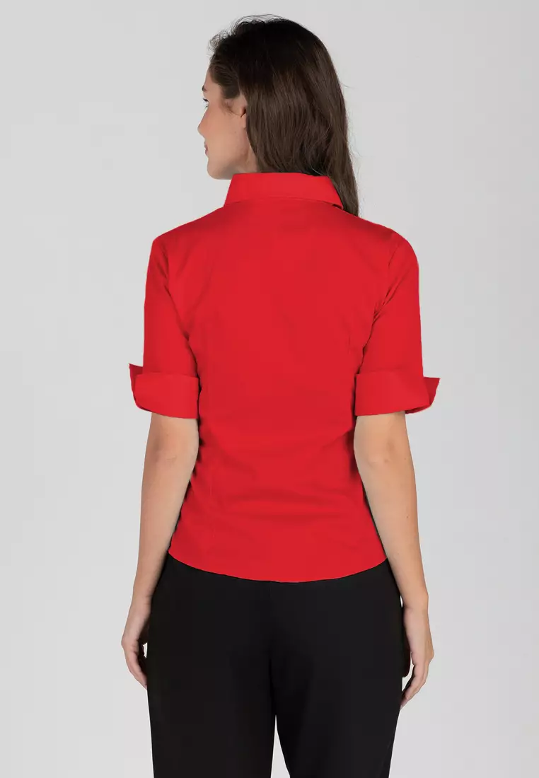 Diana 3/4 Sleeve Plain Button Down Office Blouse