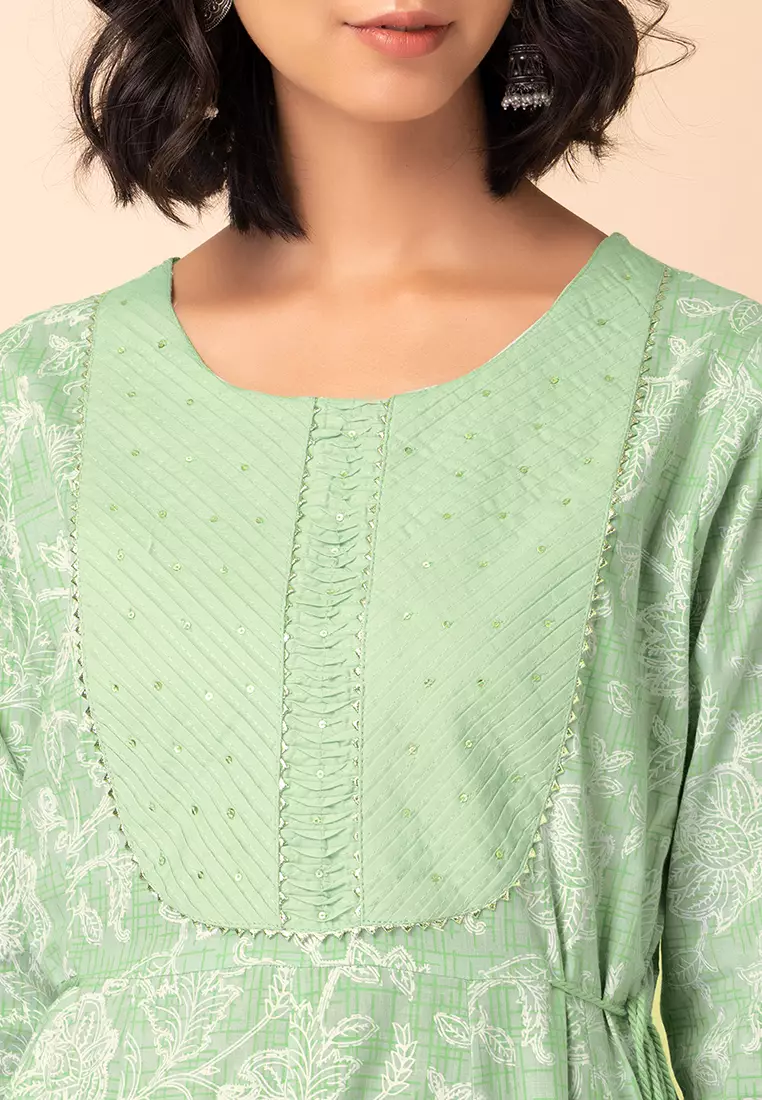 Buy Indya Light Green Floral Jaal Print Cotton Dress Online | ZALORA  Malaysia