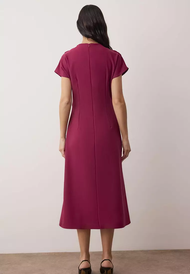 Dark Purple Straight A-Line Shirring / Drape Midi Woven Dress Twoaw25El393