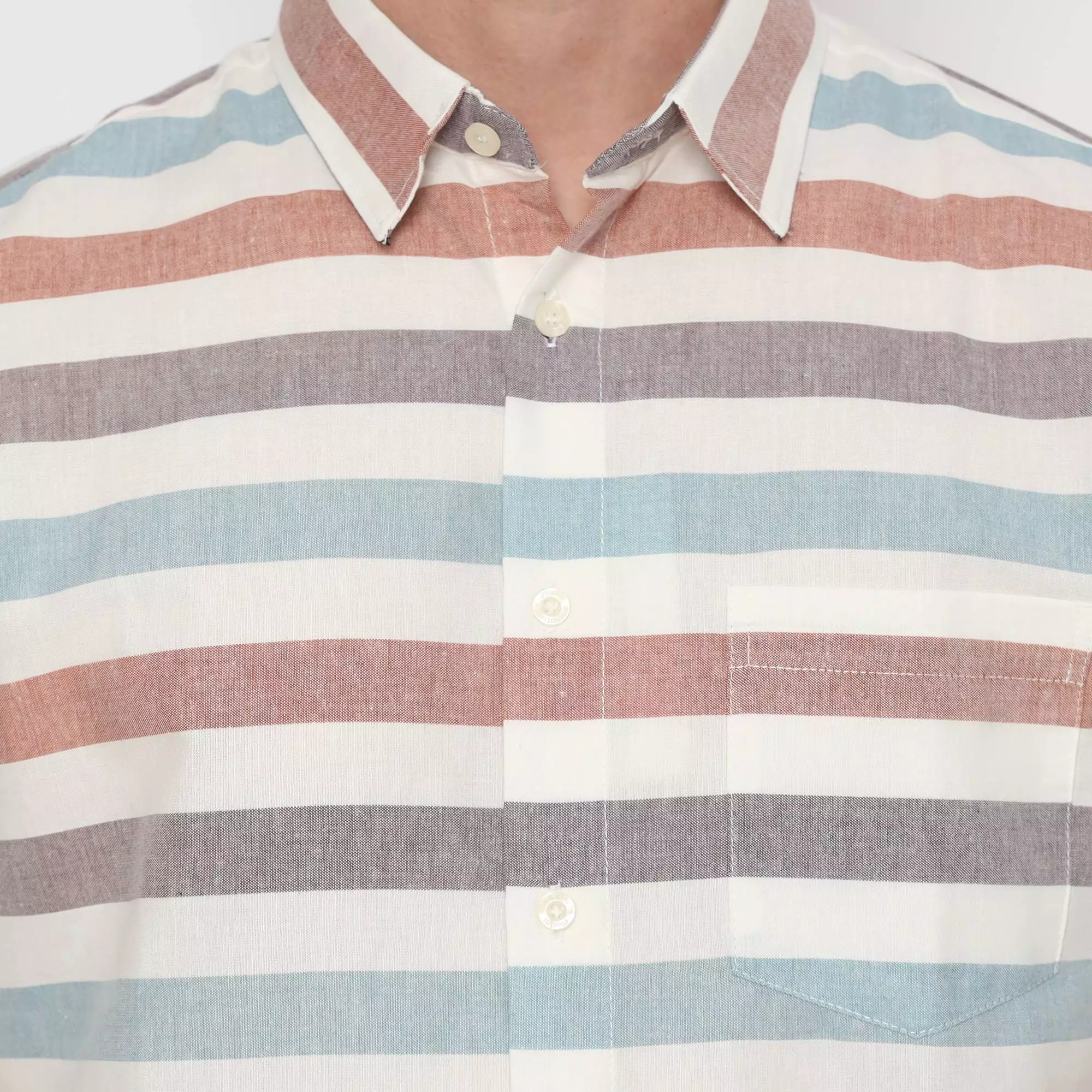 Platini Kemeja Motif Salur Pria Lengan Pendek Katun Broken White 73467