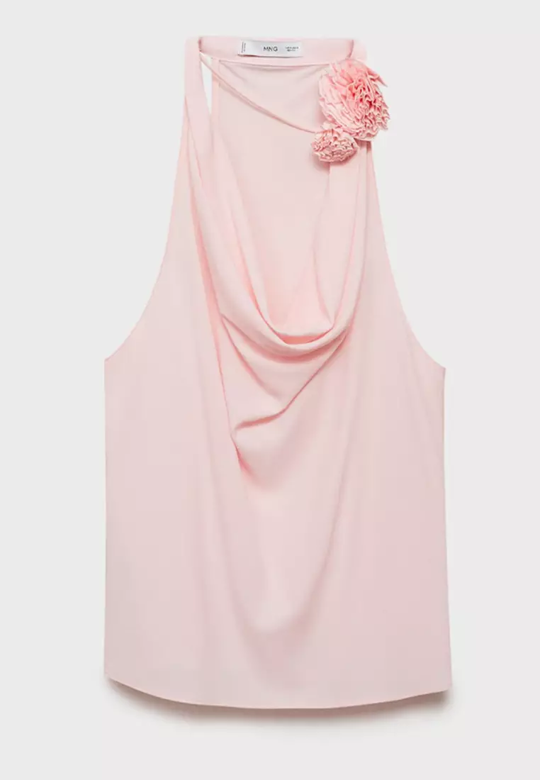 Draped Blouse with Flower Detail