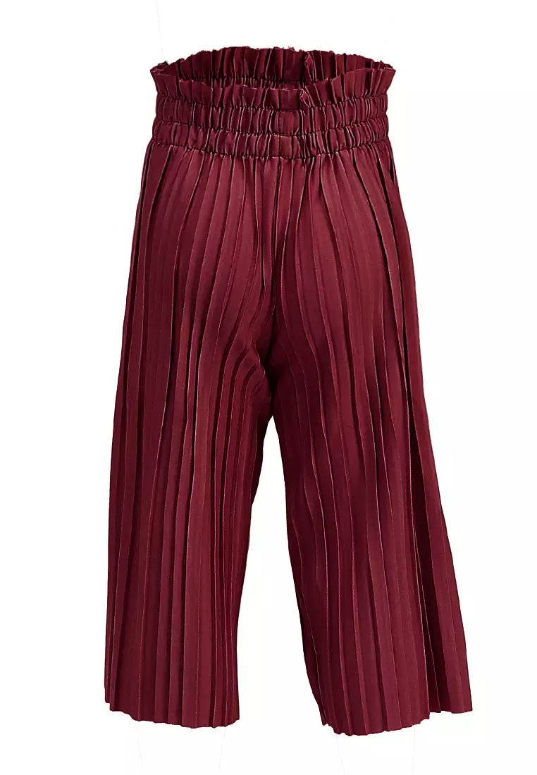 Yocelyn Kulot Plisket Anak Perempuan Motif Polos Kid Long Pants Material Hyget ORIGINAL - Maroon
