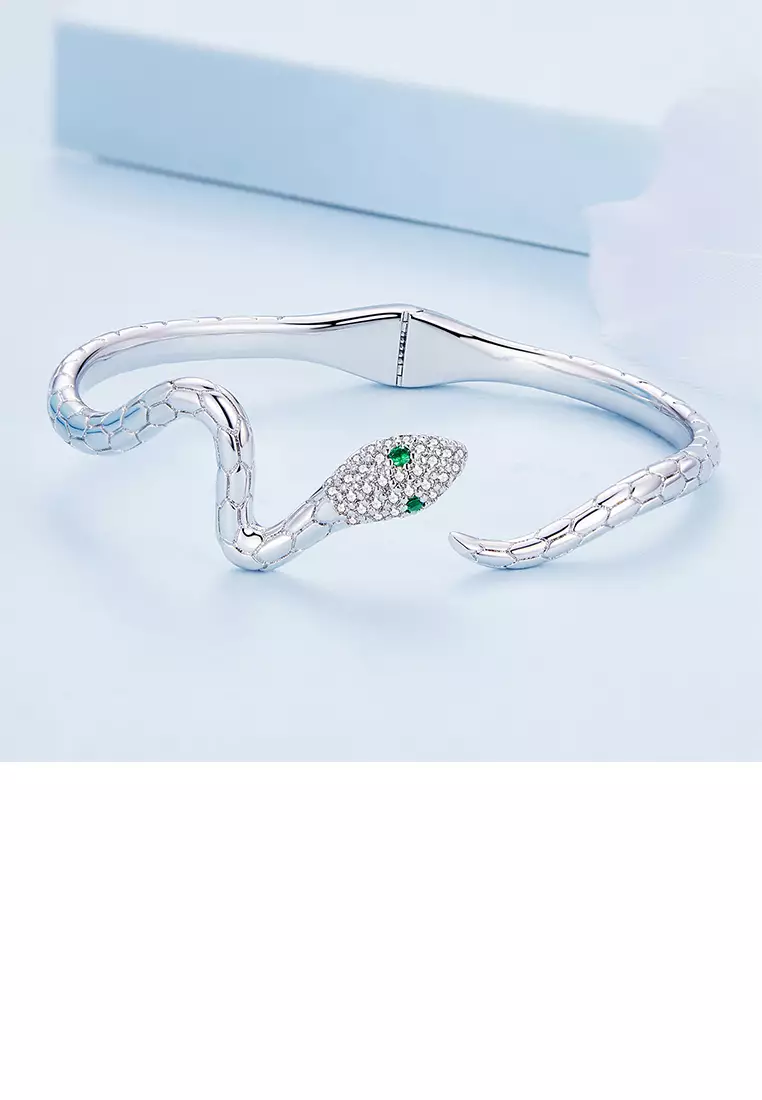 Glamorous Snake Bracelet, Diamond CZ Snake Cuff Bracelet Silver