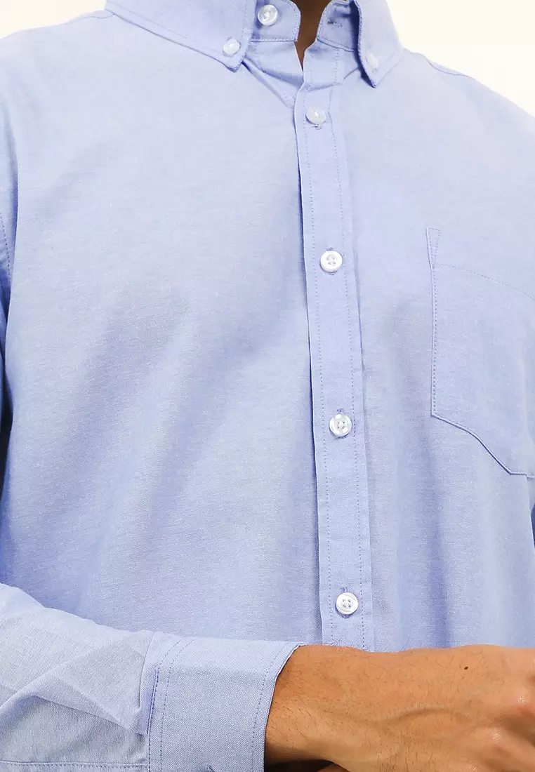 Cotton Well Long Sleeve Oxford Light Blue | Kemeja Lengan Panjang Basic Polos Biru Muda