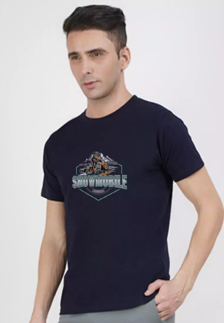 Snowmobile Graphic Navy Blue Cotton Short Sleeve Essential T-Shirt