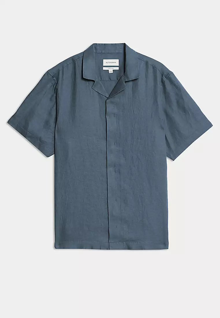 Pure Linen Herringbone Cuban Collar Shirt