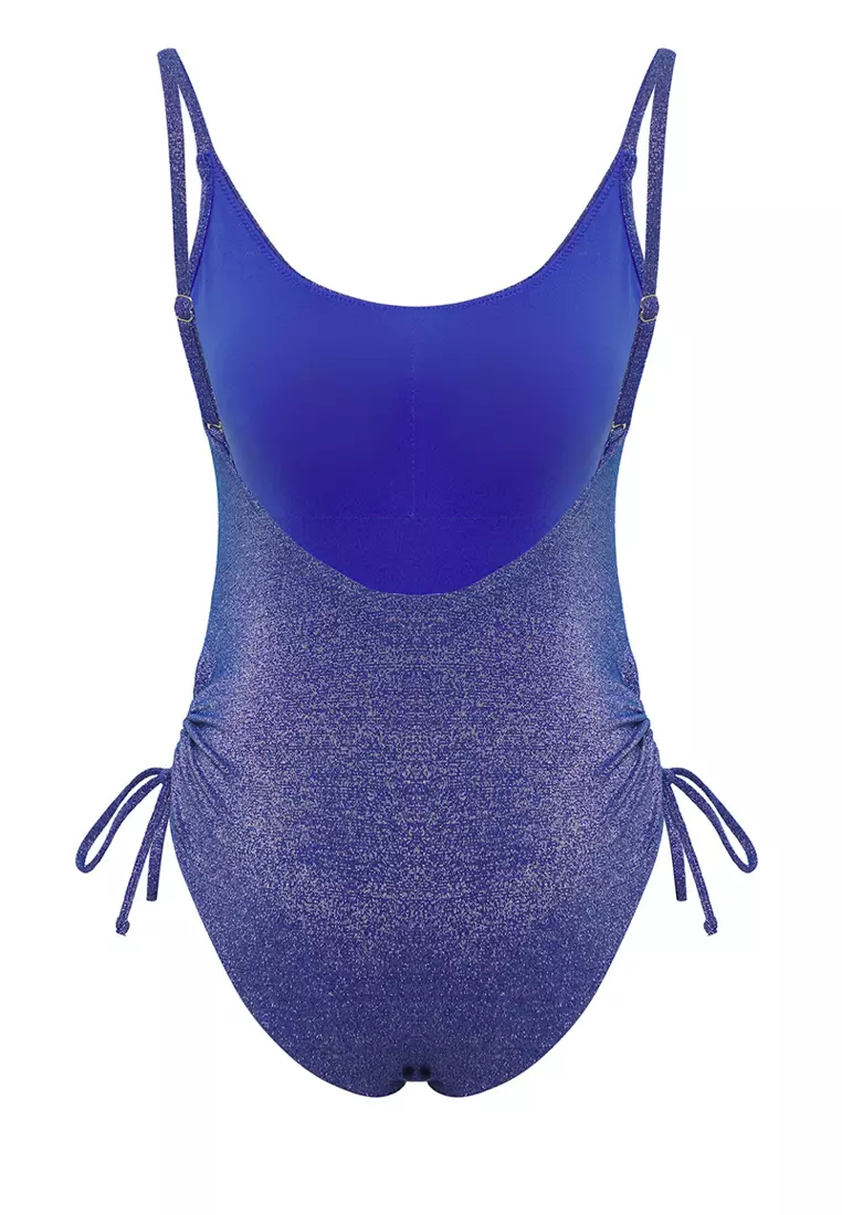 Scoop Neck Ruched Lurex Swimsuit