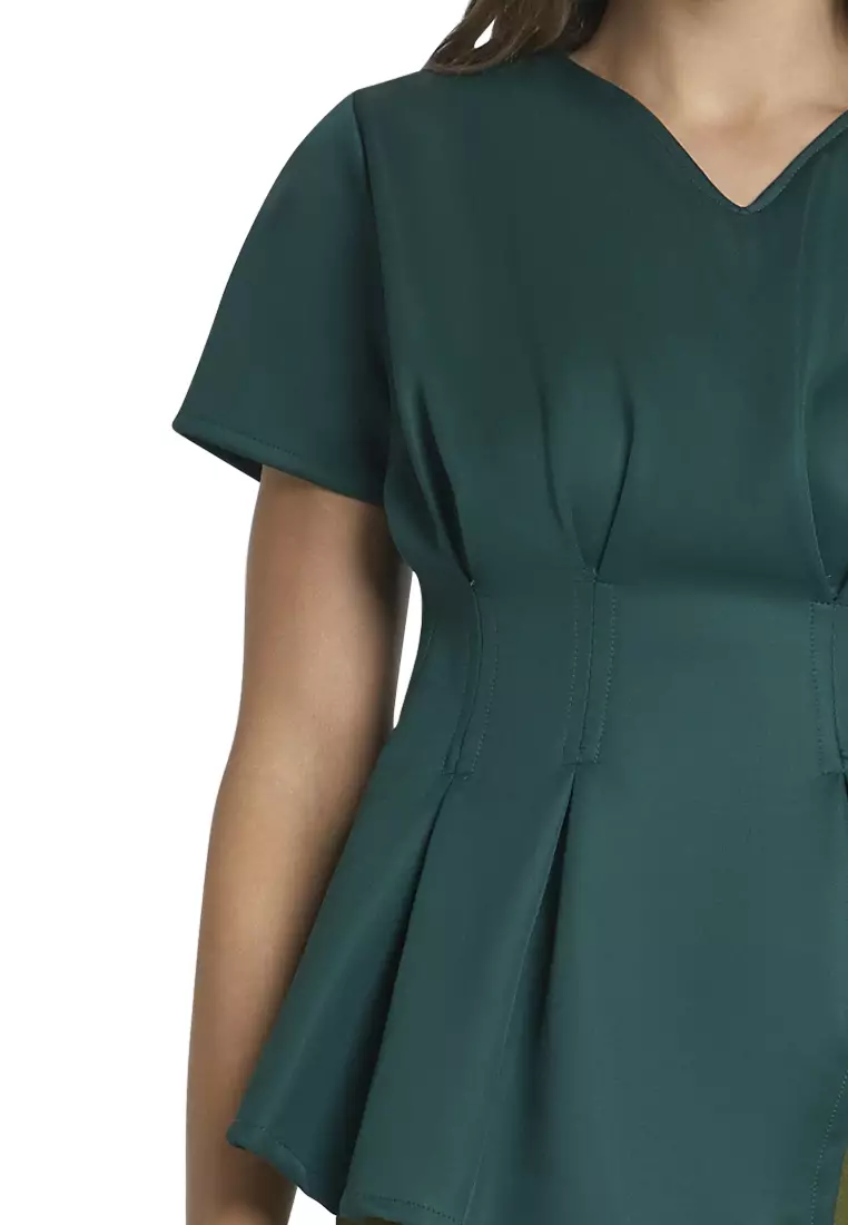 Callie Blouse Short Sleeve Motif Solid Atasan Wanita Casual - Hijau